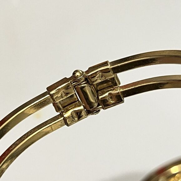 Vintage Metal Gold Filigree Clasp Bracelet with shimmer brown stone - Picture 5 of 5